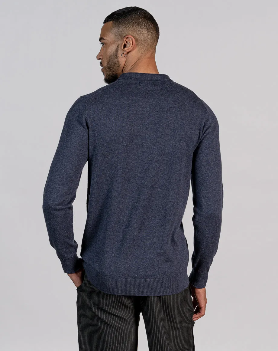 ESSENTIAL LONG SLEEVE ZIPPED NECK POLO | NAVY