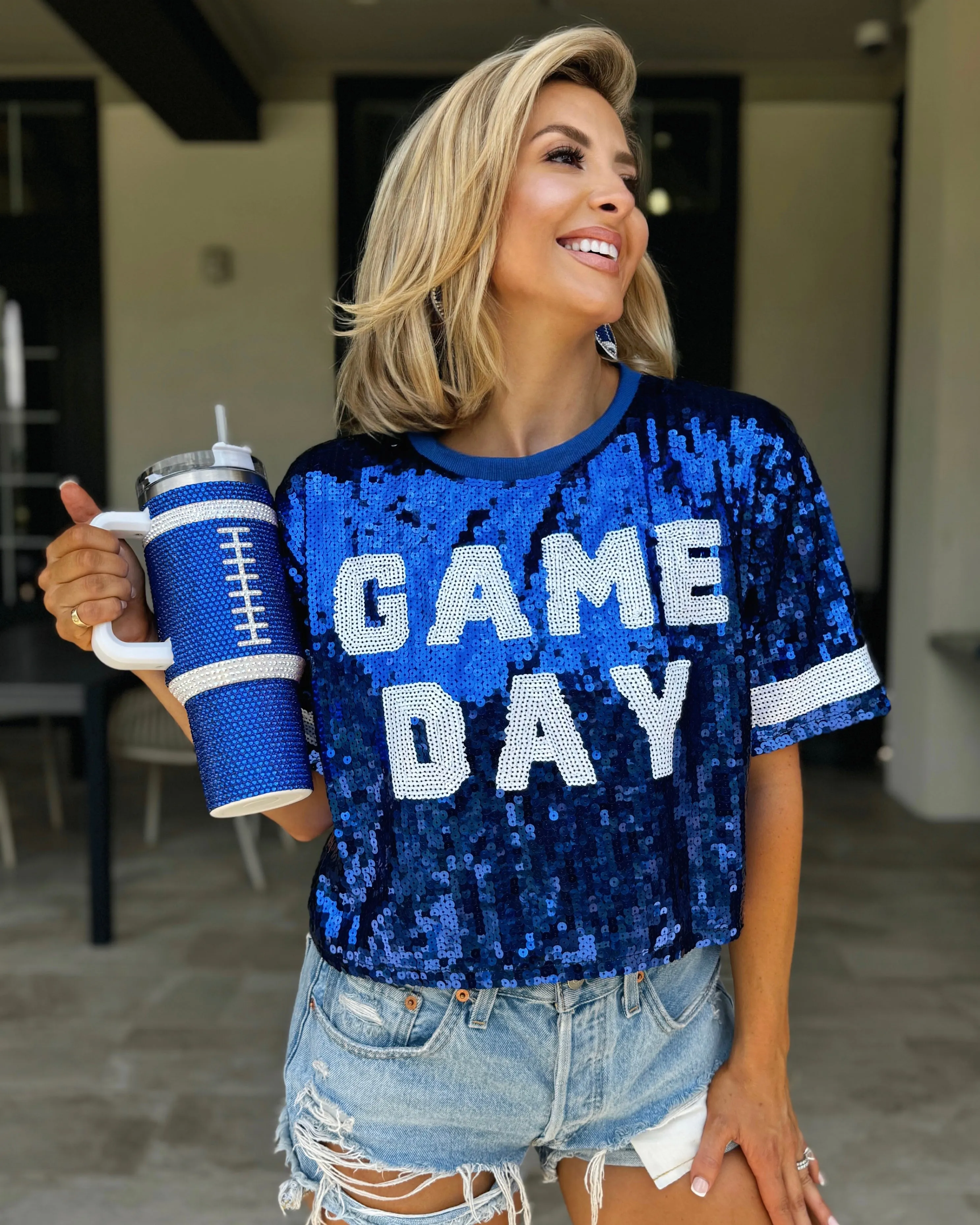 Explore More Collection - Blue Sequin “GAME DAY” Crop