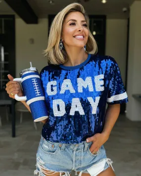 Explore More Collection - Blue Sequin “GAME DAY” Crop