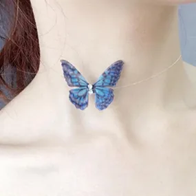 Flirty Butterfly Floating Choker Necklace Blue and Black