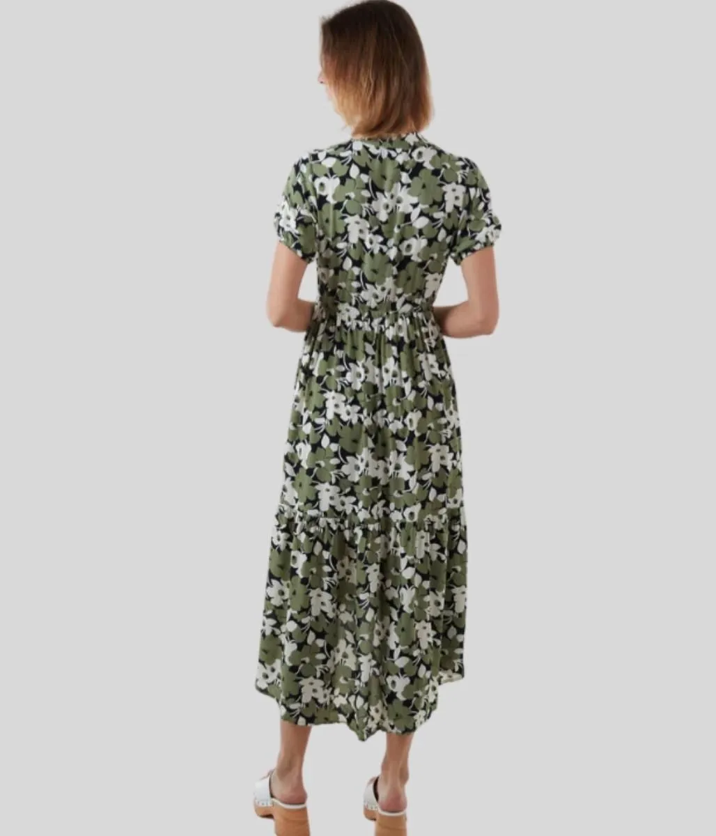 Green Floral Dipped Hem Dress