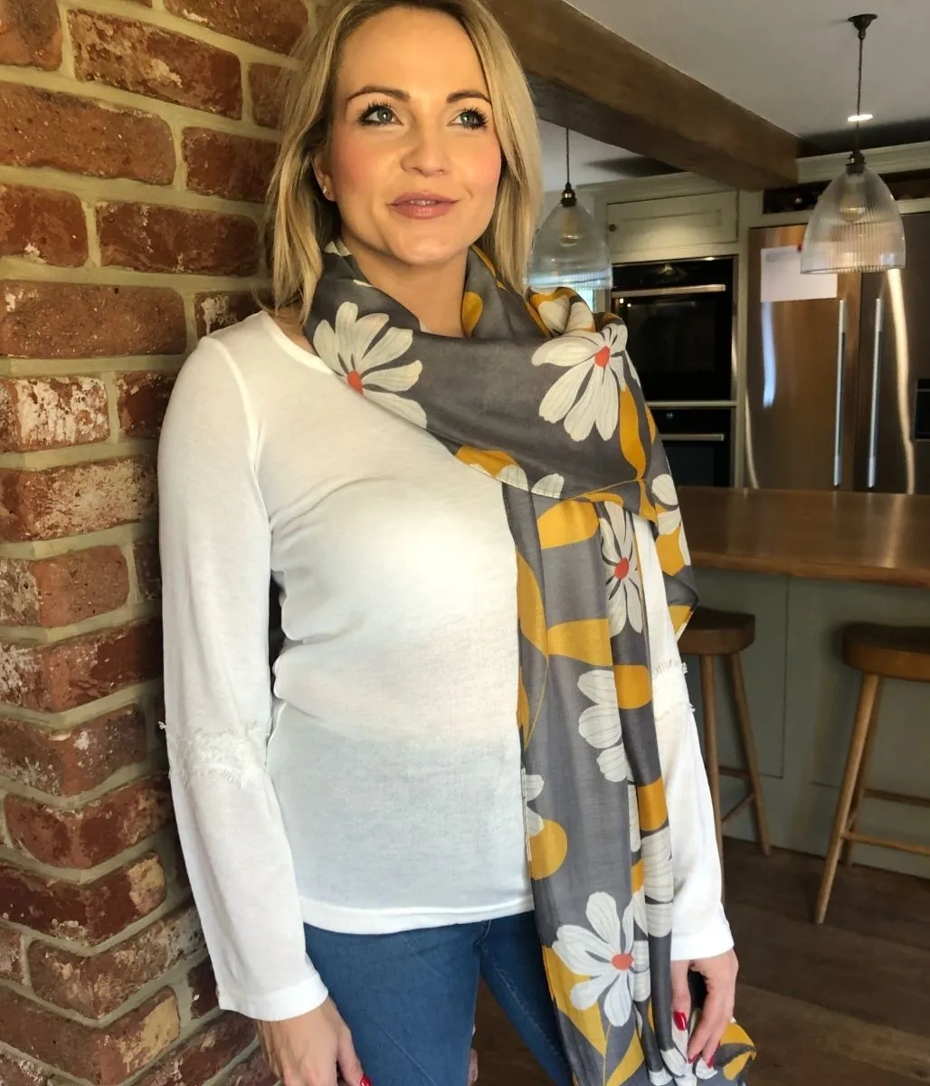 Grey Bold Blooms Scarf