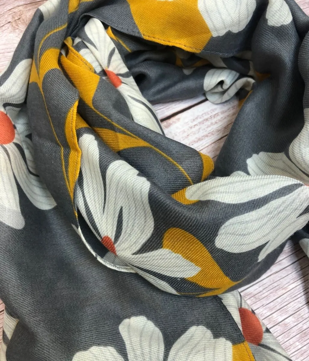 Grey Bold Blooms Scarf