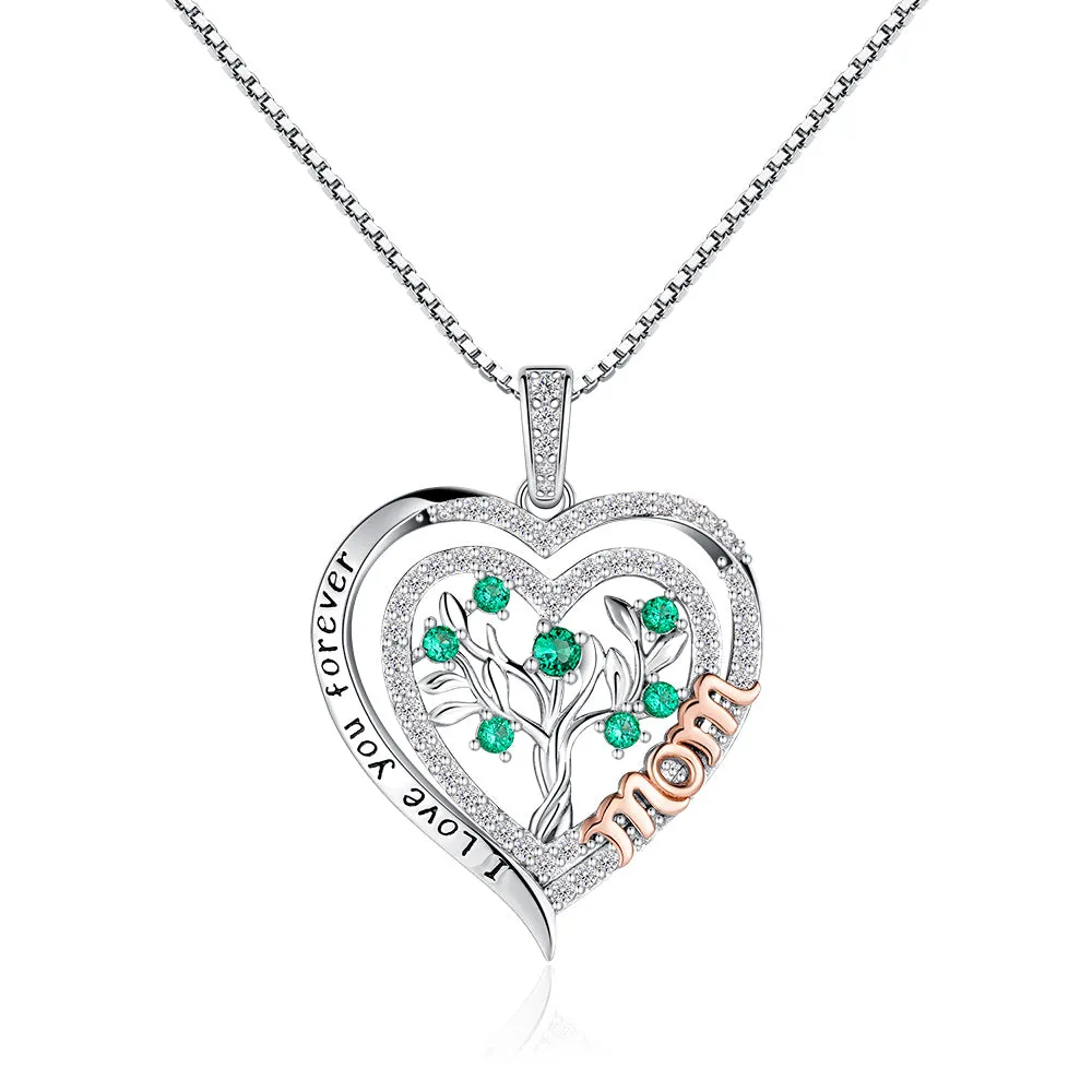 Heart of Life Family Tree Mom Pendant with Emeralds