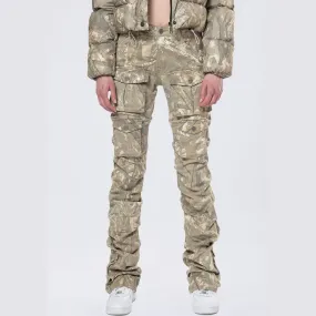 High Rise  Stacked Print Twill Pants - Khaki Hunting Camo