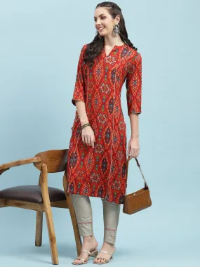 Indiessence Red Aztec Printed Kurta