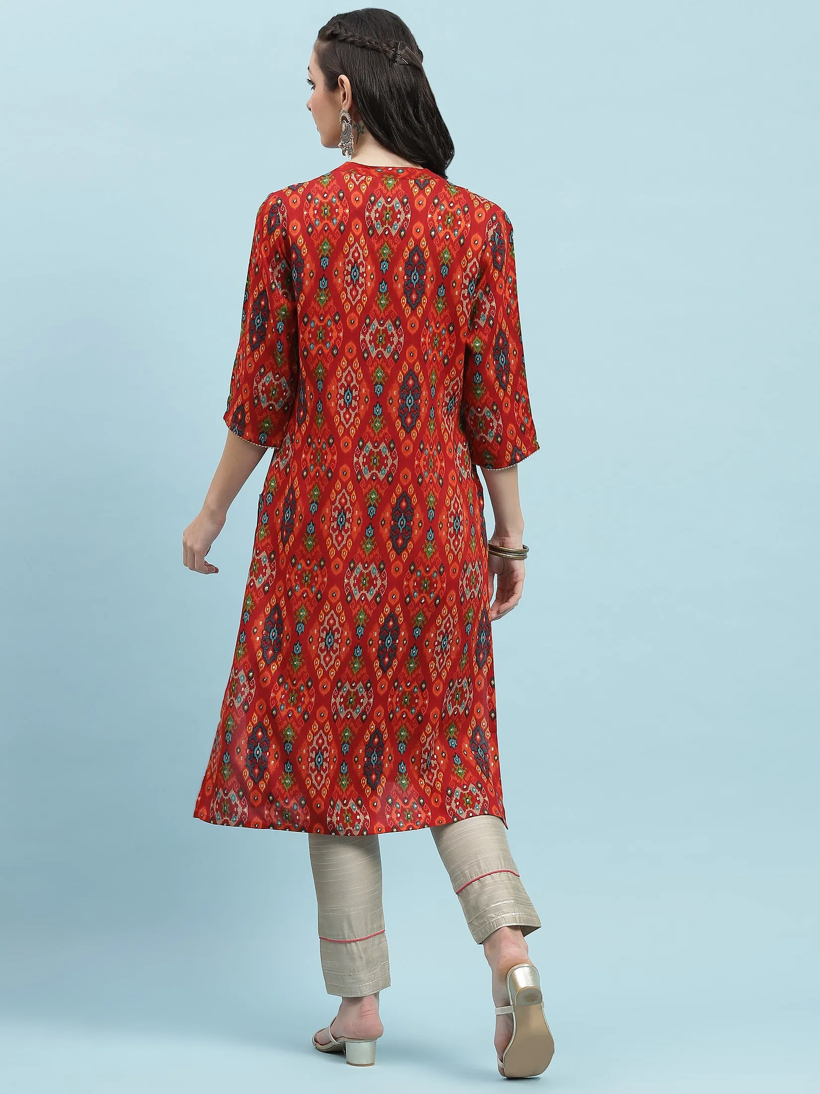 Indiessence Red Aztec Printed Kurta