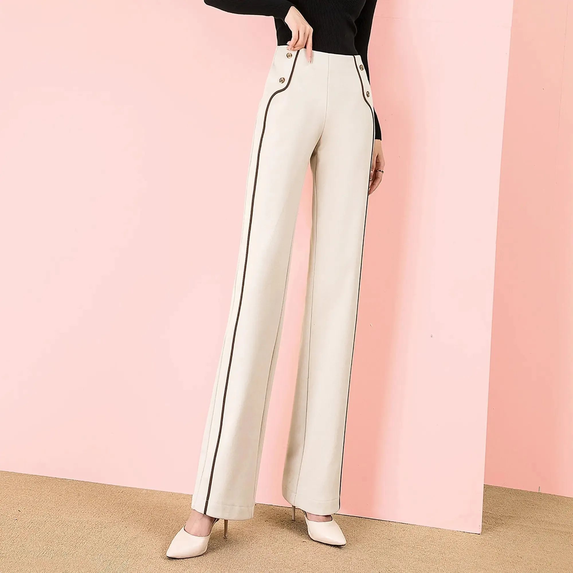 Ivory Striped Striped Staight Leg Pants