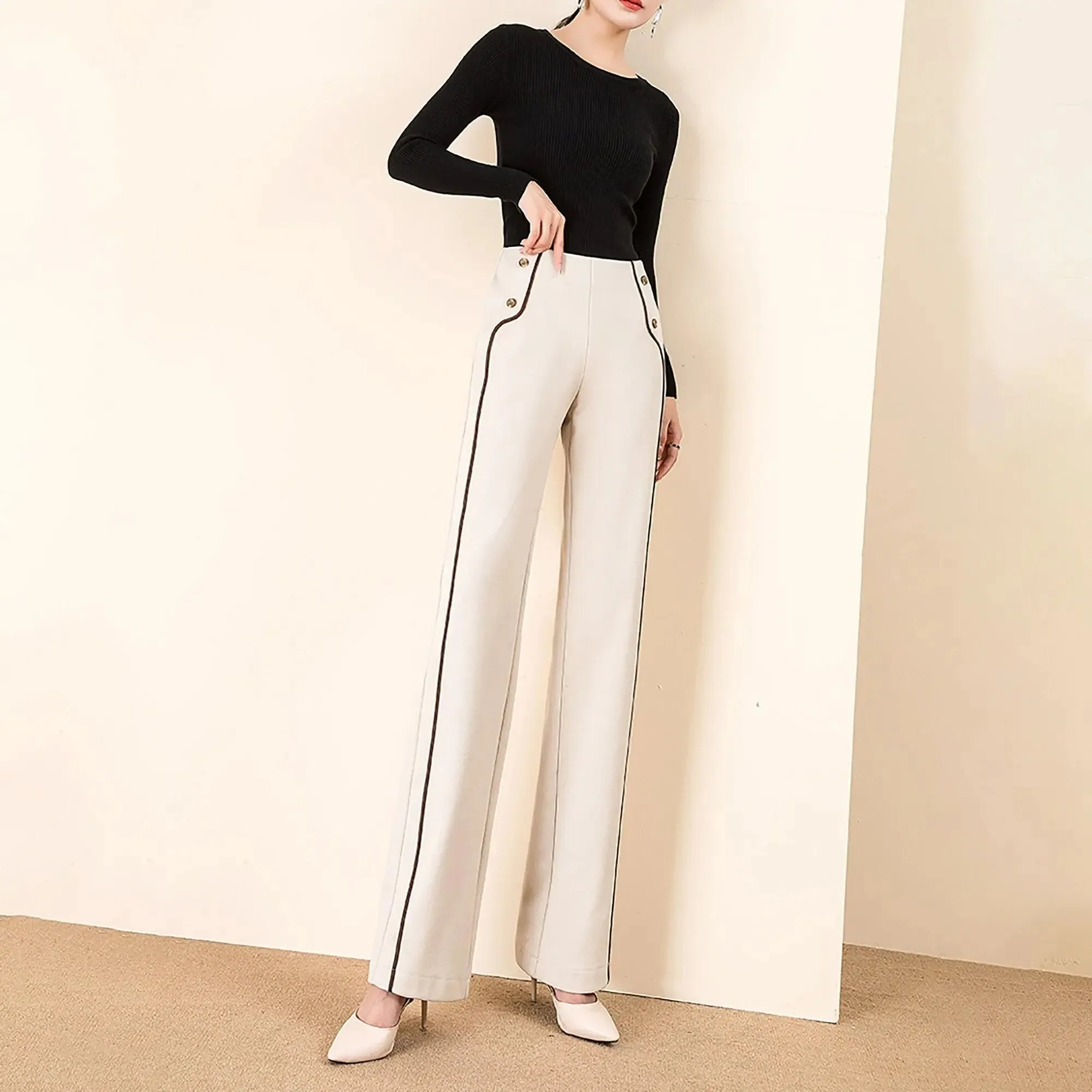 Ivory Striped Striped Staight Leg Pants