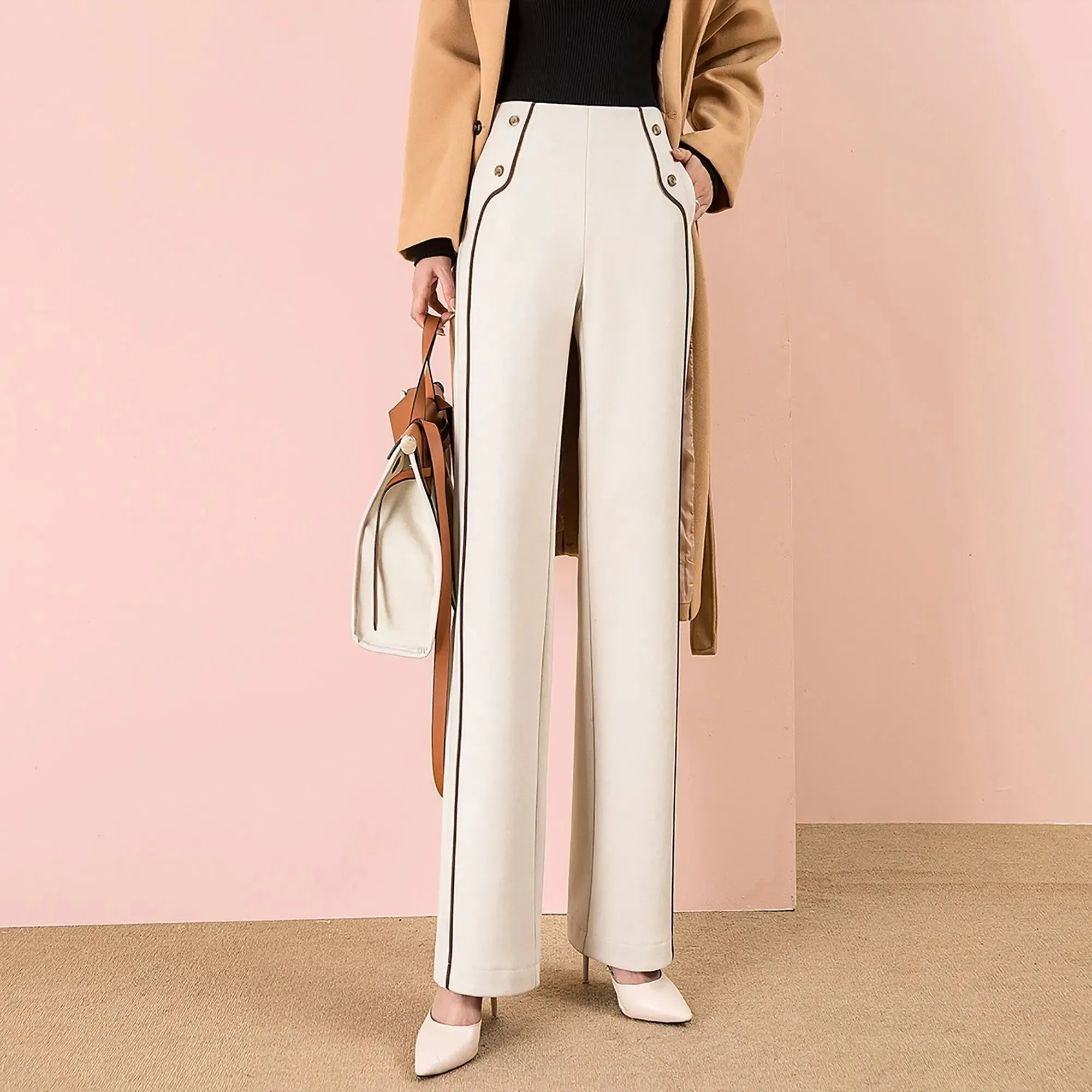 Ivory Striped Striped Staight Leg Pants