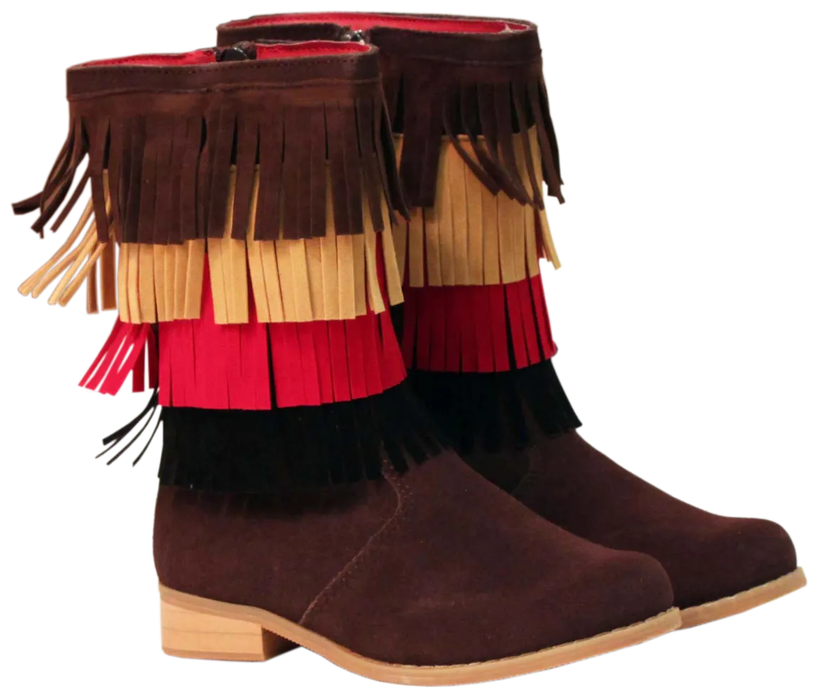 L'Amour Girls Suede Leather Fringe Boots