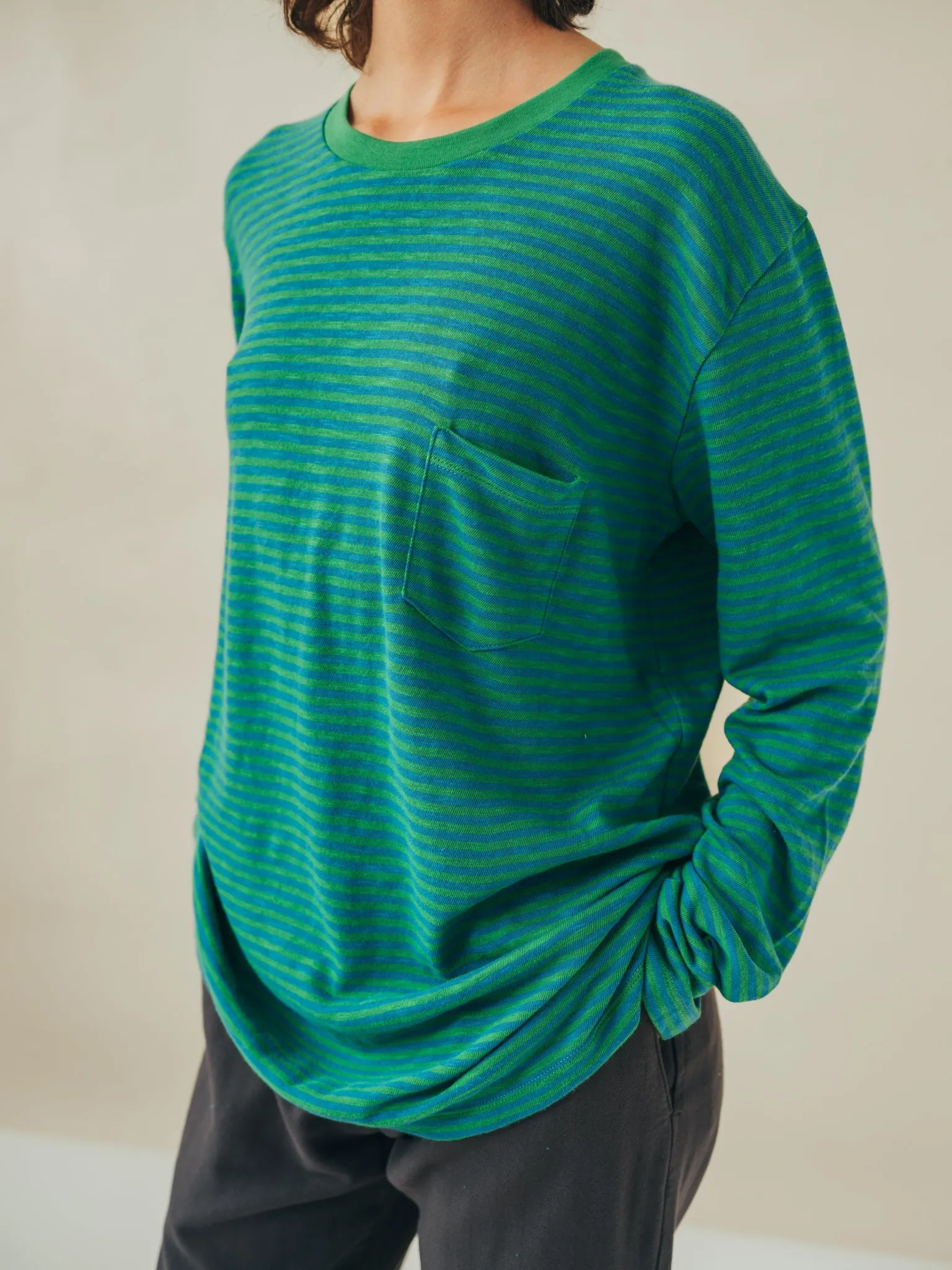 LONG SLEEVE STRIPES TURTLE GREEN & STEEL BLUE