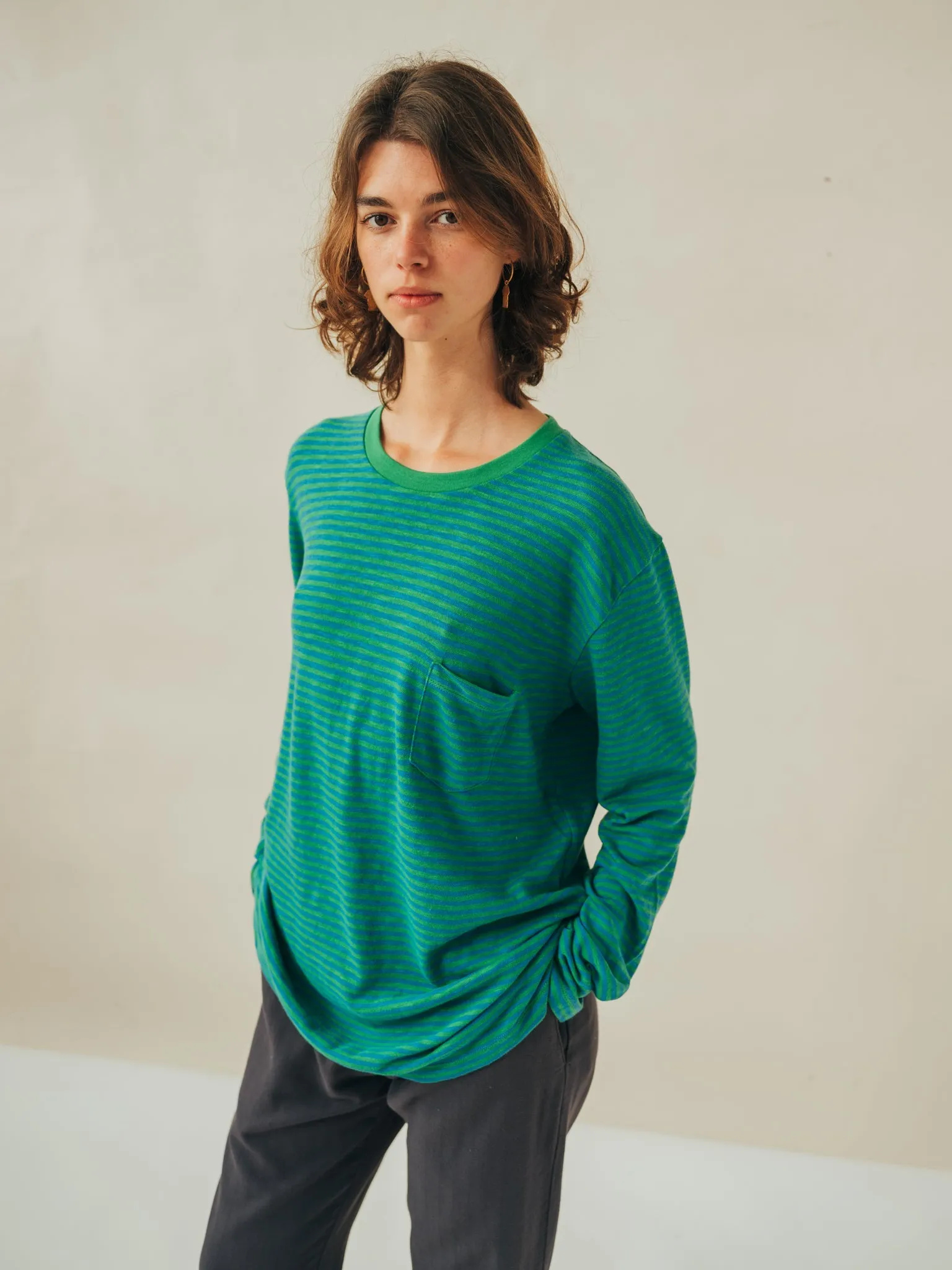 LONG SLEEVE STRIPES TURTLE GREEN & STEEL BLUE