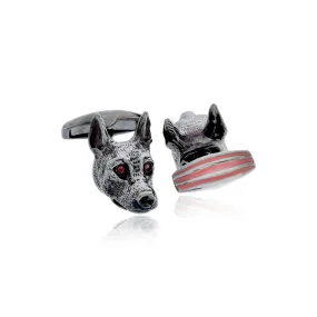 MCL Design Dog Cufflinks with Rust Orange Enamel & Rubies