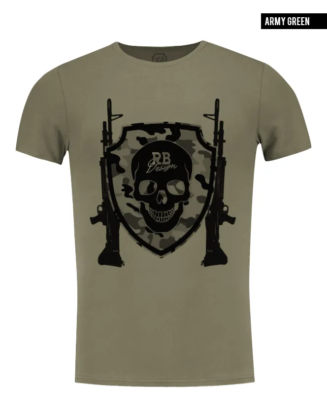 Men's T-shirt "RB Design Warrior"  Luxury Camouflage Army Skull Tee / Color Option / MD638