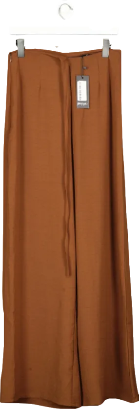 Nasty Gal Brown Hip Floss Tie Side Woven Wide Leg Trouser UK 10