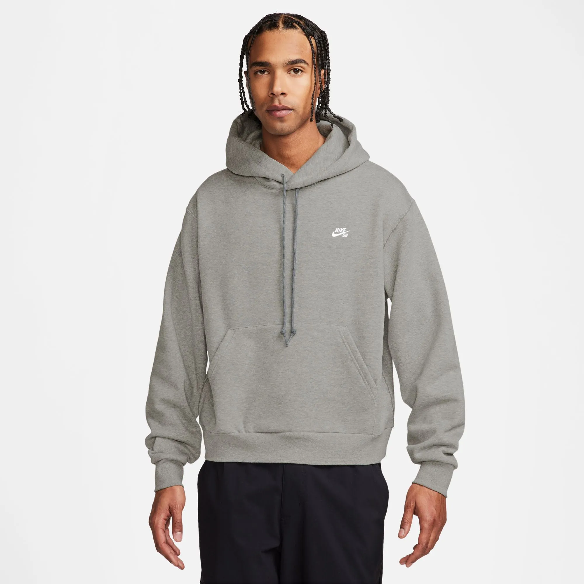 Nike SB Essentials Logo Hoodie - Dk Grey Heather/White