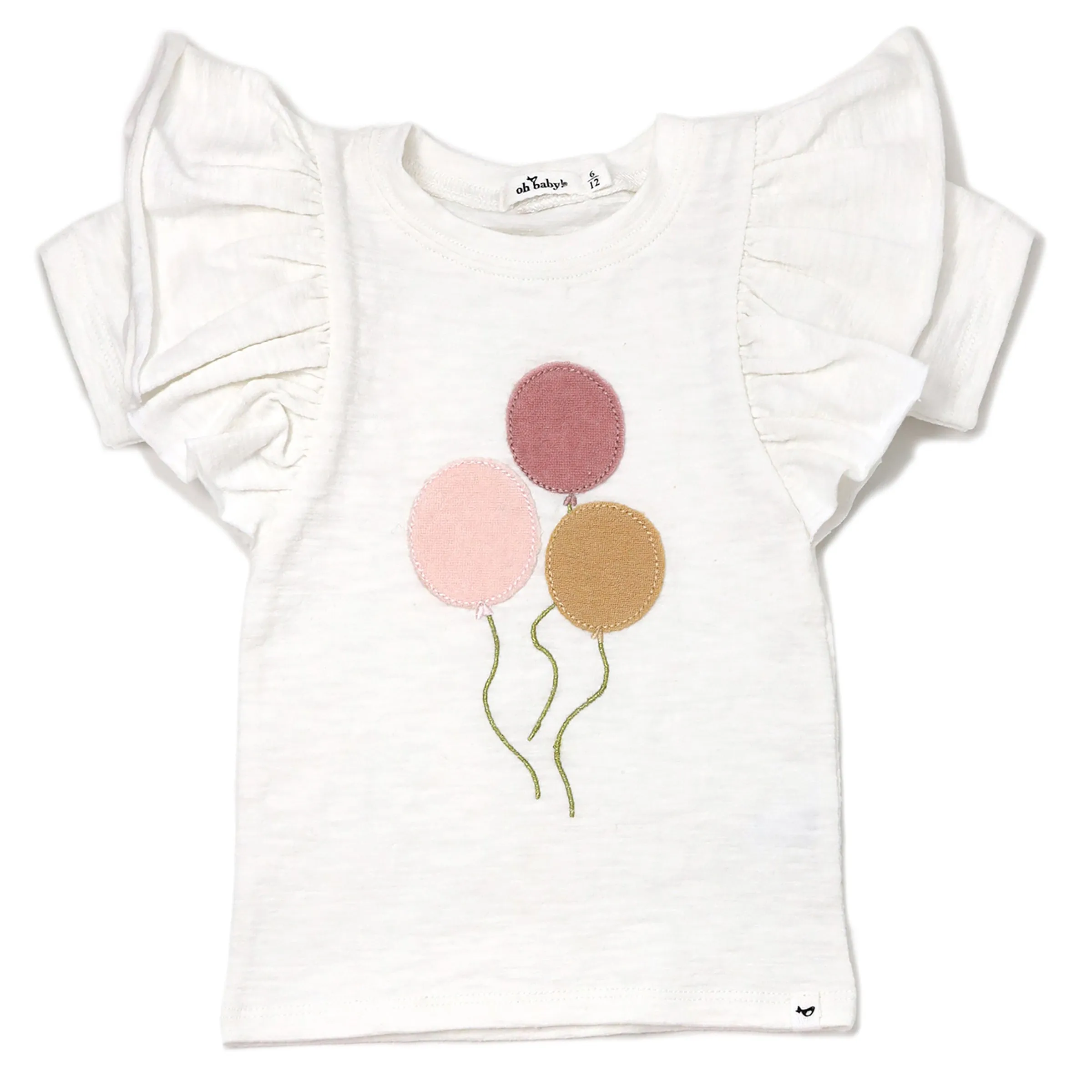 oh baby! Butterfly Short Sleeve Slub Tee - Balloons - Oyster Heather