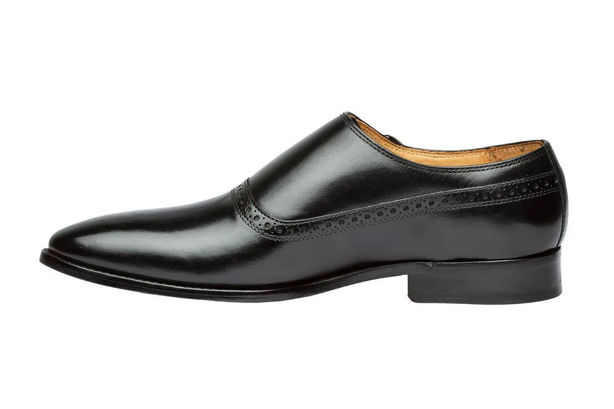 PLAIN TOE SINGLE STRAP BROGUE MONK– BLACK