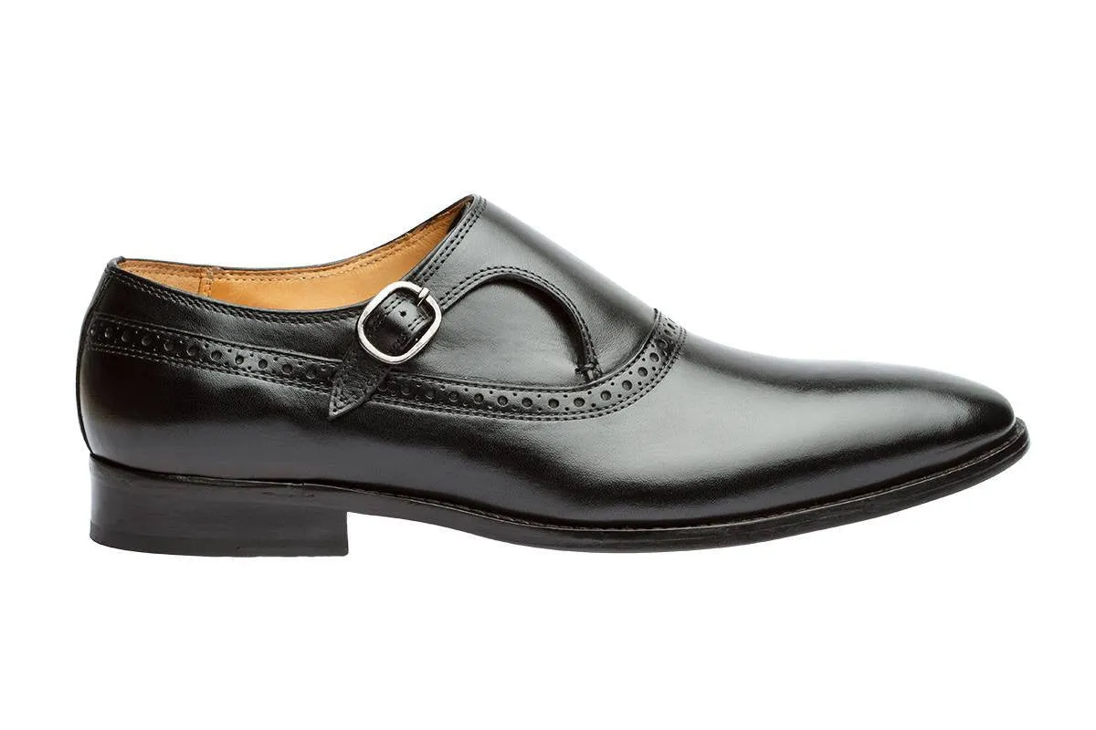 PLAIN TOE SINGLE STRAP BROGUE MONK– BLACK