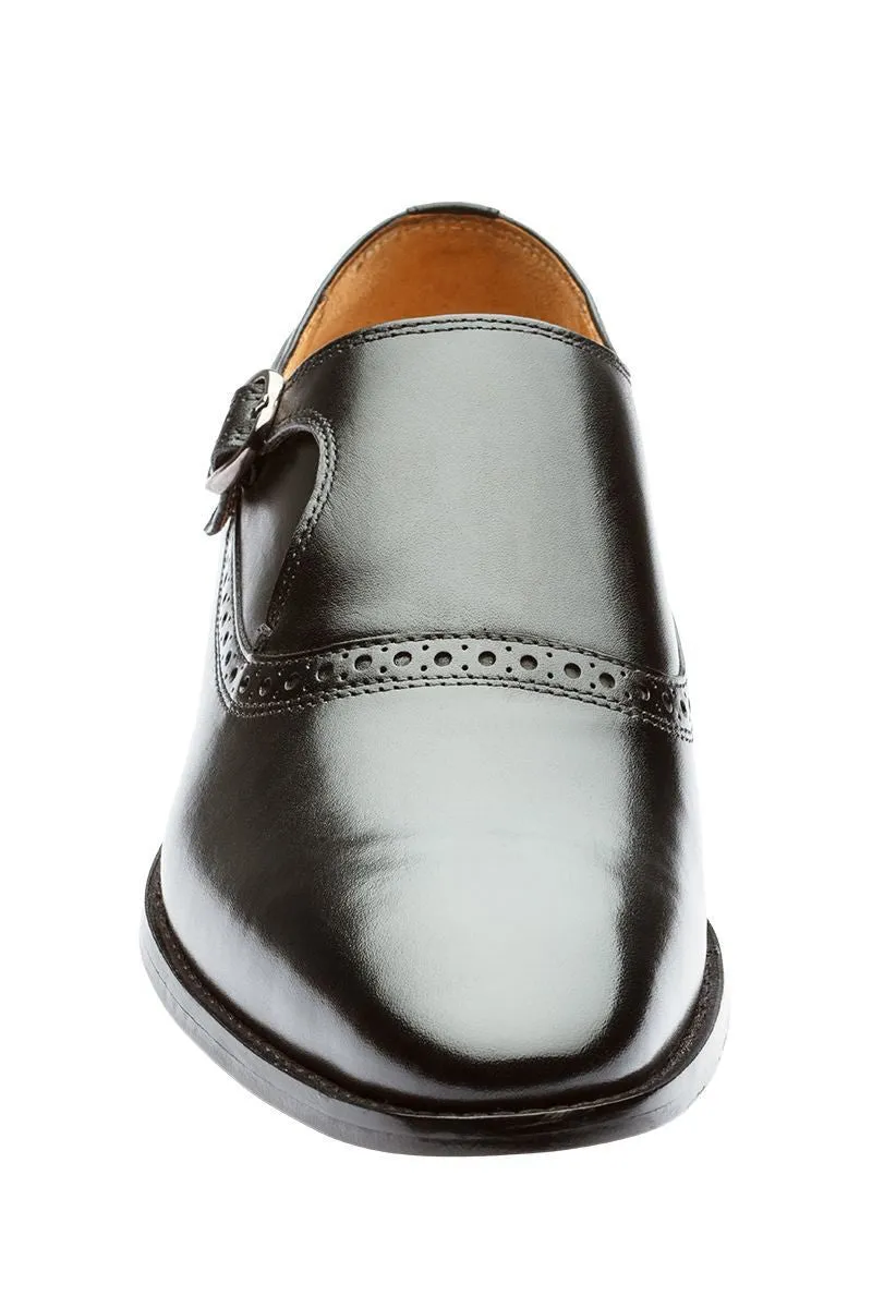 PLAIN TOE SINGLE STRAP BROGUE MONK– BLACK