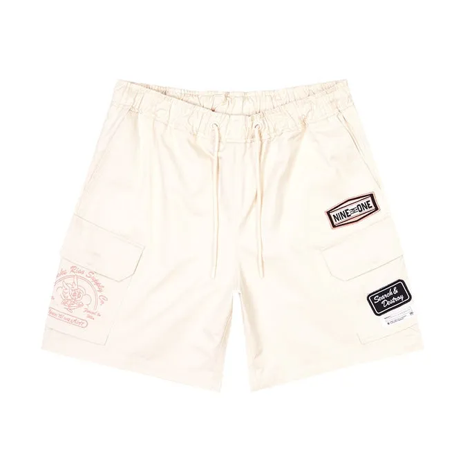 Printed Twill Workwear Shorts - Ecru