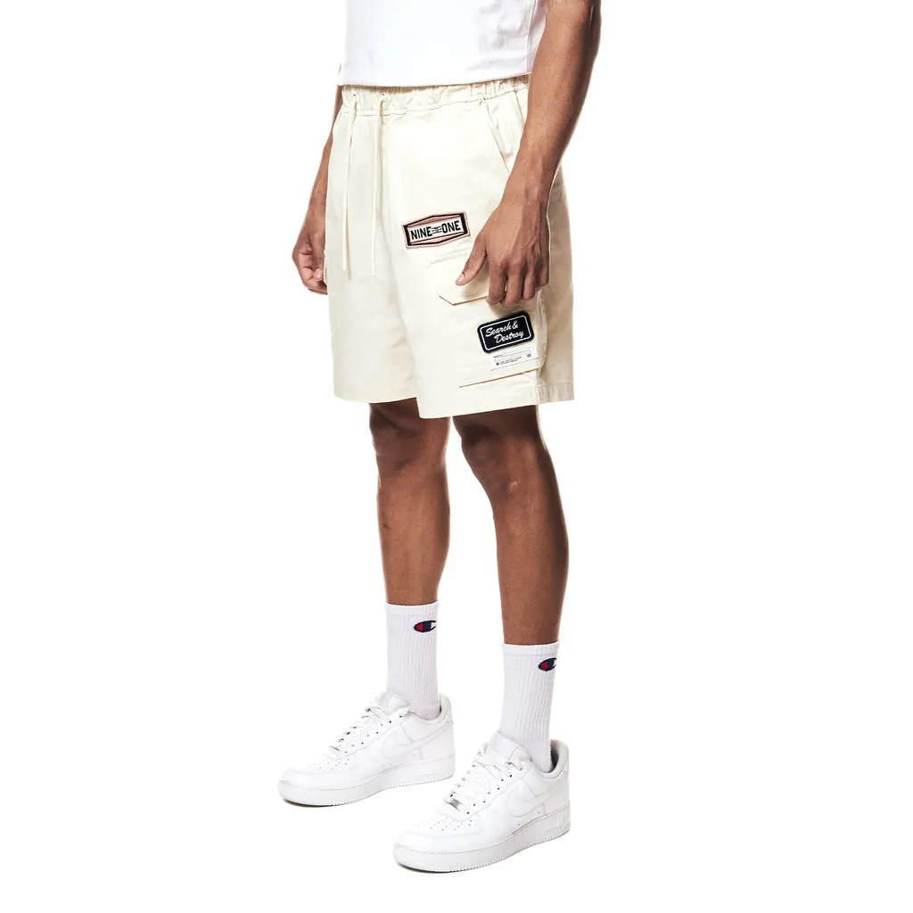 Printed Twill Workwear Shorts - Ecru