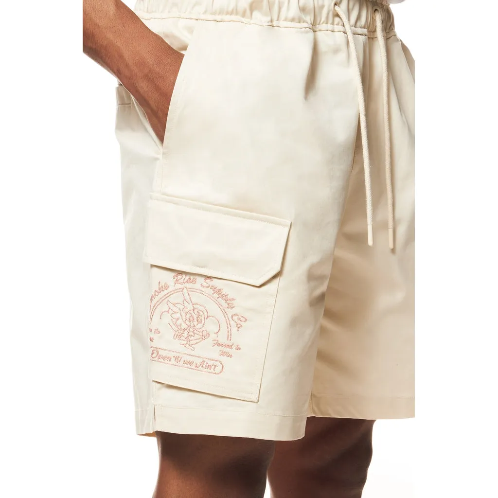 Printed Twill Workwear Shorts - Ecru