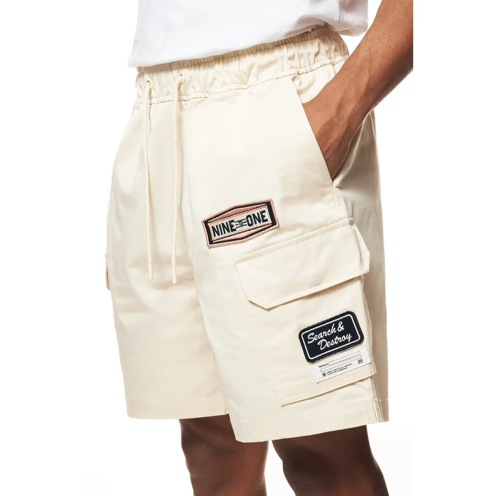 Printed Twill Workwear Shorts - Ecru