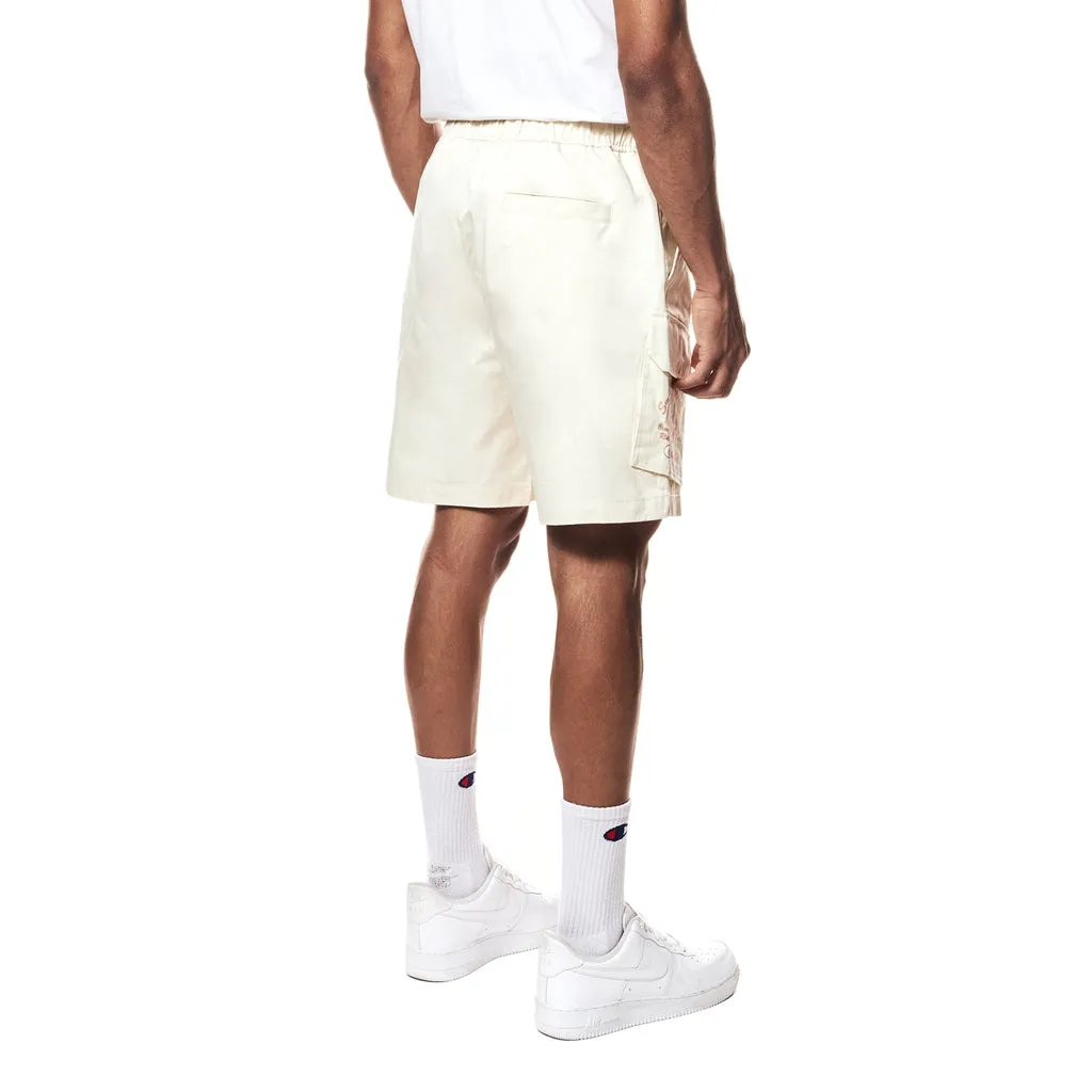 Printed Twill Workwear Shorts - Ecru