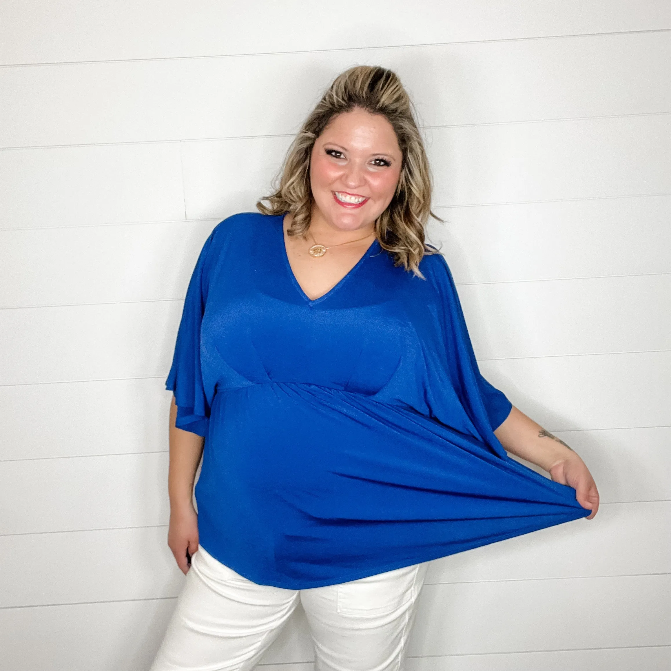 "Here We Go Again" V Neck 3/4 Bell Sleeve (Royal Blue)