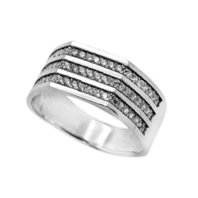 Raw Gemstones Mens Ring Silver 925 White Zircons