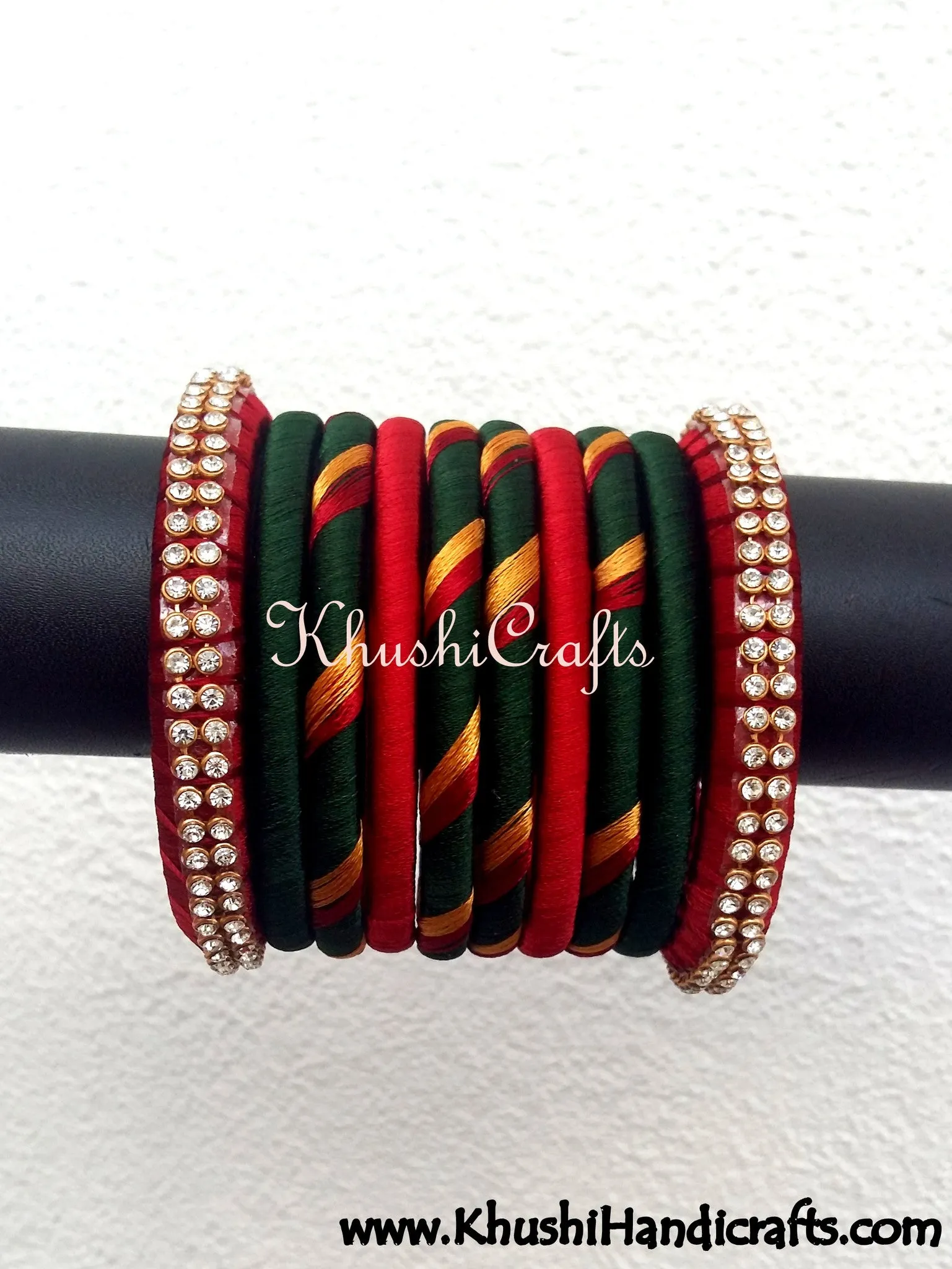 Red Green Designer Silk Bangles