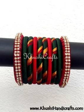 Red Green Designer Silk Bangles