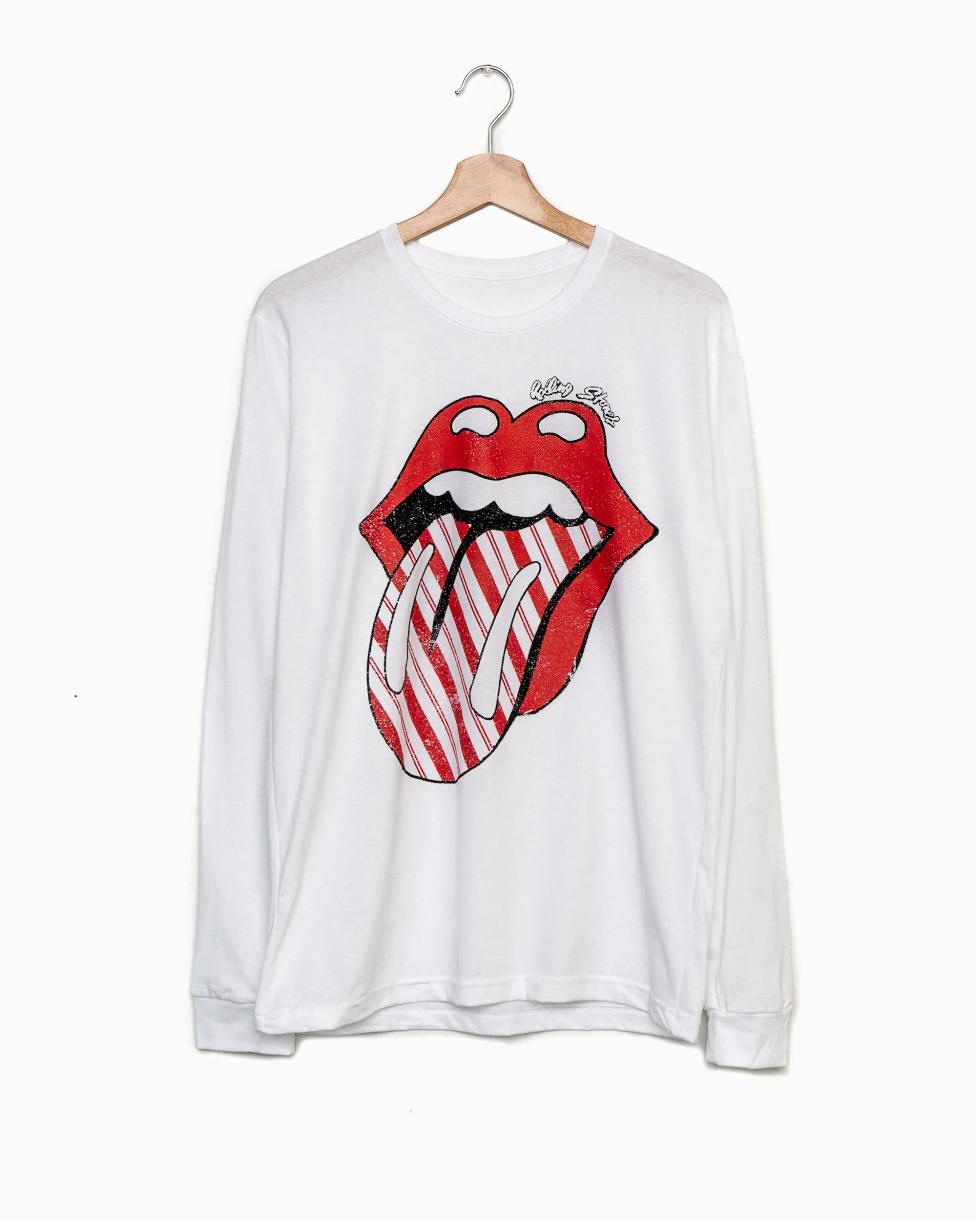 Rolling Stones Candy Cane Lick White Long Sleeve Tee