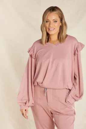 Ruffle Puff Sleeve Jumper - Dusty Pink Bamboo Fleece