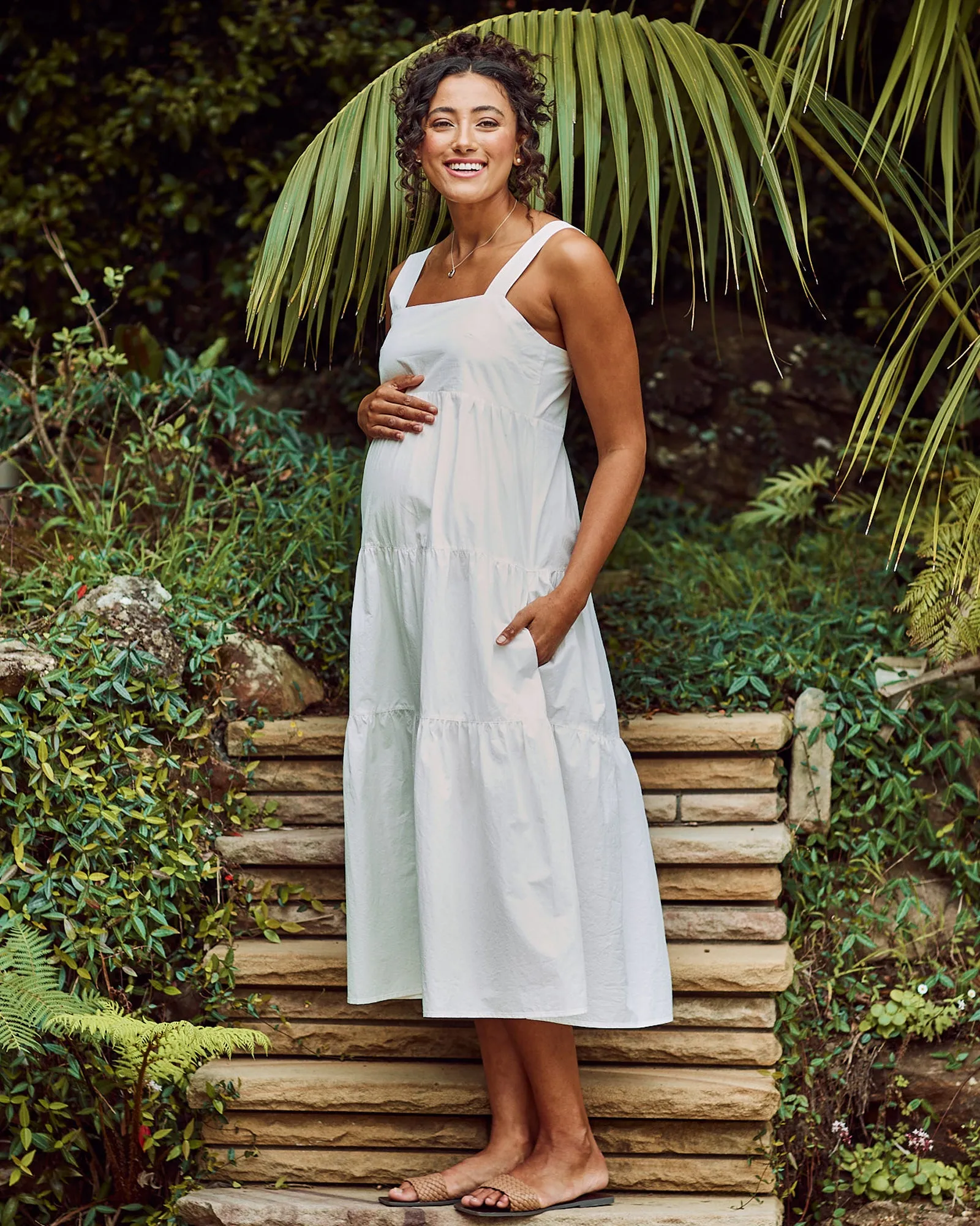 Shirley Maternity Tiered Maxi Cotton Dress in White