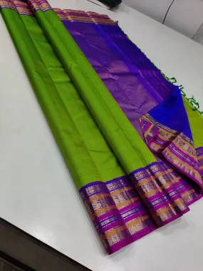 Shyamala , Pure Kanchipuram silk saree handwoven with 2 g pure Zari traditional korvai Design-SACHI001GKS