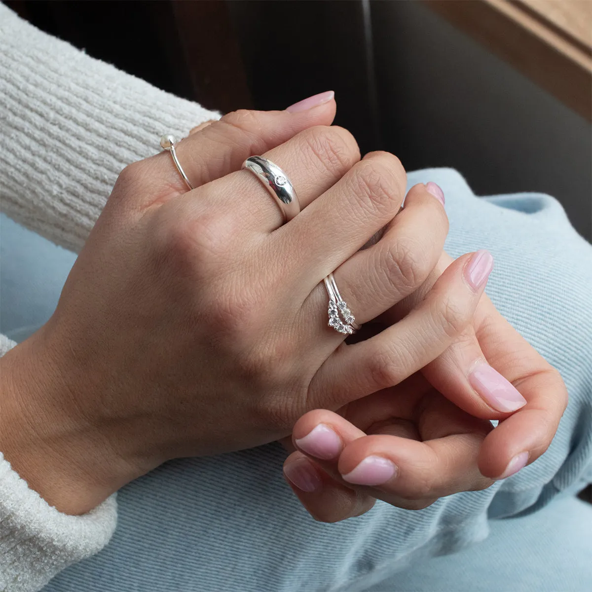 Silver Claw Set Pearl Ring