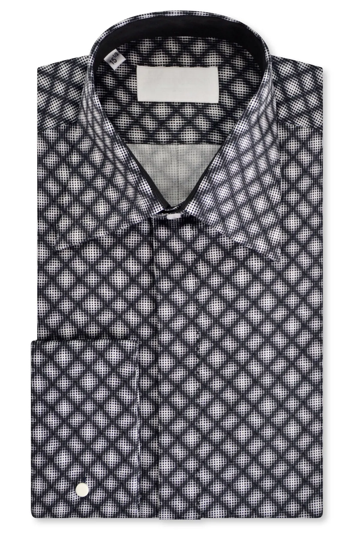 White over Black Geometric Forward Point Collar Shirt